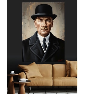 Şapkalı Mustafa Kemal Atatürk Dekoratif Kanvas - Mdf Ahşap Tablo