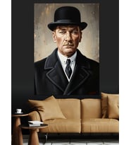Şapkalı Mustafa Kemal Atatürk Dekoratif Kanvas - Mdf Ahşap Tablo