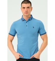 T8586 DEWBERRY ERKEK POLO YAKA T-SHIRT-DÜZ İNDİGO
