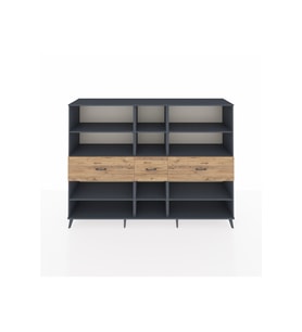Hyperion Dolap 9 Raflı 3 Çekmeceli  220x44x163 Antrasit-Antrasit/Çam