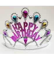 Gümüş Renk Happy Birthday Yazılı Doğum Günü Tacı 60 cm