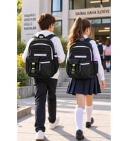 Okul Sırt Çantası Siyah 3 Bölmeli Ortopedik A4 42x27x16 cm Öğrenci Çantası