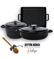 Lava Döküm 6X New Heritage Serisi Döküm Demir Tencere Tava Çeyiz Seti (Siyah)
