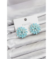 Mey İthalat® Buz Mavisi Renk Kristal Taşlı Çiçek Model Kadın Küpe