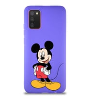 Samsung Galaxy A02S Soft Premier Kapak Mickey Mouse-E Tasarımlı Silikon Kılıf - Mor (Şeffaf)