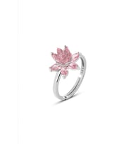925 Ayar Gümüş Pembe Taşlı Lotus Nilüfer Çiçeği Ayarlanabilir Yüzük (STD)