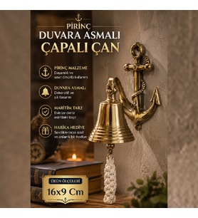 Pirinç Duvara Asmalı Çapalı Çan Marin Dekoratif Gemi Çanı 16x9 Cm