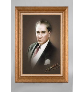 Altın Varaklı Çerçeveli Paspartulu Atatürk Tablo a257 (Gold)