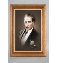 Altın Varaklı Çerçeveli Paspartulu Atatürk Tablo a257 (Gold)