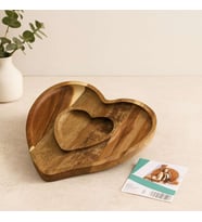 Ahşap Bambu Servis Tepsisi 2 Bölmeli Kalp Model 20x19.5x1.5 cm
