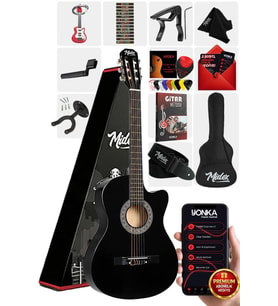 Midex CG-390BK-XBAG Siyah Klasik Gitar 4/4 Sap Ayarlı Kesik Kasa Full Set (Çanta Askı Capo Pena)