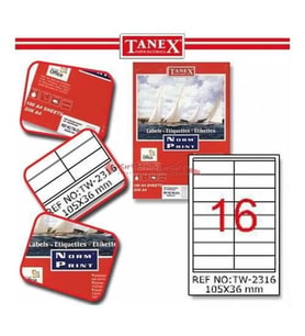 Tanex TW-2316 - 105 x 36 mm Laser Etiket 100 Adet Ücretsiz Kargo