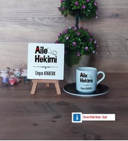 Aile Hekimi Dekoratif Taş, Türk Kahvesi Fincanı Kırmızı İsme Özel Hediye (Model 5)