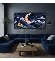Yatay Panoramik Kanvas Tablo Hilal ve Şato Doğa Tablosu Ev Ofis Duvar Dekoru