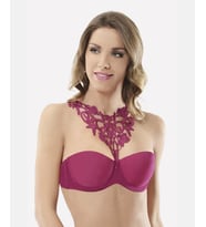 NBB Boynu Dantel Aksesuar Detaylı Push-up Straplez Sütyen-3692 (Fuşya)