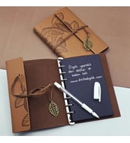 Siyah Yapraklı Deri Defter Ve Kalem Seti