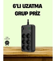 2500W Güçlü 6’lı Priz USB ve Type-C Çıkışlı Termal Korumalı
