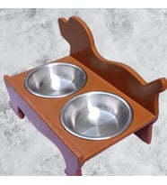 Hobi ERC MODEL 90374 KÖPEK Mama Ve Su Kabı Seti MDF Ceviz Renk Paslanmaz Tabak