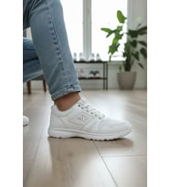 Enoch Unisex Beyaz Yüksek Tabanlı Bağcıklı Yürüyüş Ve Koşu Spor Ayakkabı Günlük Sneaker