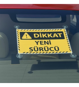 SARI SİYAH RENK DİKKAT YENİ SÜRÜCÜ YAZILI ARABA CAM OTO AKSESUAR ASKILI VANTUZLU