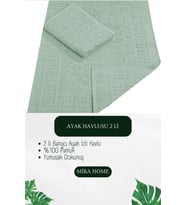 2 li Ayak İzli Banyo Ayak Havlusu %100 Pamuklu Renkli 50X70 Cm Menom (Yeşil)
