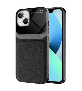 Apple iPhone 13 Kılıf Deri Görünümlü Tasarım Sert Arka Kapak (Siyah)