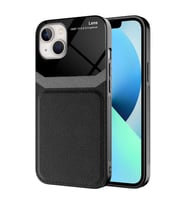 Apple iPhone 13 Kılıf Deri Görünümlü Tasarım Sert Arka Kapak (Siyah)