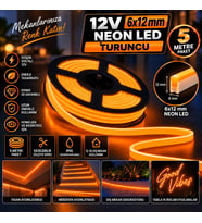 12 Volt 6x12 mm Orange Esnek Neon Led 5 metre IP65