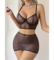 Arias Closet Leopar Desenli Arkası İp Detaylı Büstiyerli Fantezi Takım