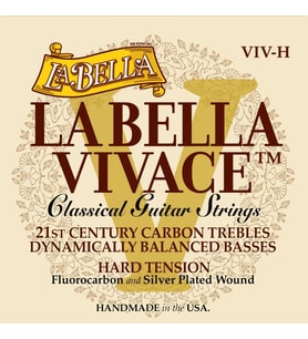 La Bella VIV-H Vivace Karbon Klasik Gitar Teli (Üst Segment - Hard Tension)  Vivace Karbon Tizler, Gümüş Kaplama Baslar, Yüksek Gerilim, Güçlü ve Parlak Ses Projeksiyonu  Uyum: Tüm Standart Klasik Gitarlar