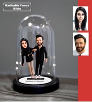 KİŞİYE ÖZEL EVLİ, SEVGİLİ, ÇİFT , GELİN DAMAT  TASARIMLI IŞIKLI KARİKATÜR FANUS BİBLO FN35