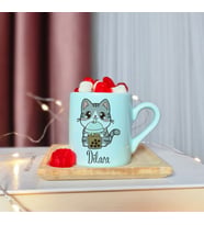 Kedi  Tasarımlı Kişiye Özel Yeşil Türk Kahvesi Fincanı