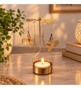 Altın Renk Dönen Sinek Kuşu Figürlü Mumluk – Isıyla Dönen Dekoratif Tealight Mumluk