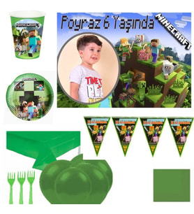 Afiş Hediyeli Minecraft Doğum Günü Süsleri 8 Kişilik -