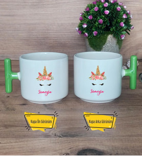 Unicorn Kupa Bardak T Yeşil Kulplu Arkadaşa Kız Kardeşe Hediye