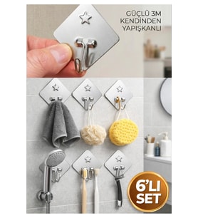 6'lı Paslanmaz Çelik Yapışkanlı Duvar Askısı 5x5 cm