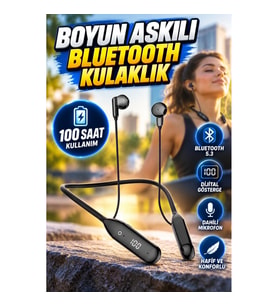 100 Saat Kullanımlı Boyun Askılı Bluetooth 5.3 Dijital Göstergeli Kablosuz Kulaklık
