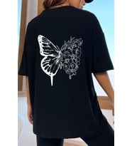 Unisex Drawing Butterflies  Tasarım Tshirt (Siyah)