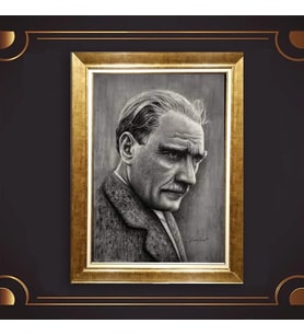 Özel Seri Paspartulu Çerçeveli Atatürk Tablo l686 (Gold)