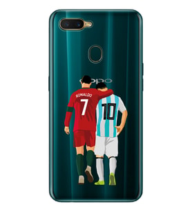Oppo A5S/AX7/A12 Uyumlu Lionel Messi ve Cristiano Ronaldo Desenli Şeffaf Telefon Kılıfı