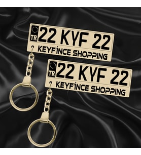 Keyf'ince Shopping Kişiye Özel Çift Yönlü Altın Aynalı Pleksi Plaka Anahtarlık Premium Tasarımlı Hediye Model-6
