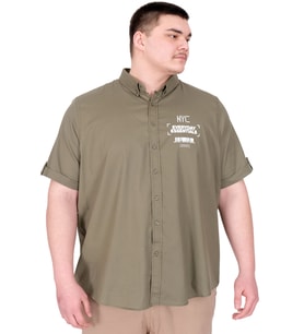Mode XL Büyük Beden Erkek Gabardin Gömlek Everyday Essentials U25602 Haki