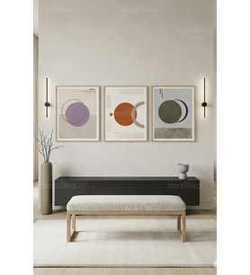 Modern Minimalist Geometrik 3’lü Ahşap Çerçeveli Tablo Seti