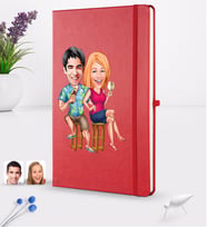 BK Gift Kişiye Özel Sevgililer Karikatürlü Karikatürlü Kırmızı Termo Deri Defter 16x24cm Model 51