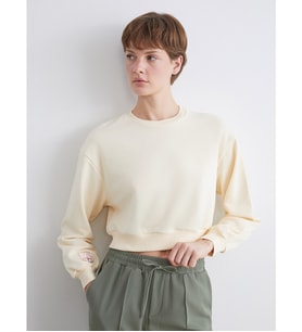 LCW ECO Ekru Bisiklet Yaka Nakışlı Kadın Sweatshirt