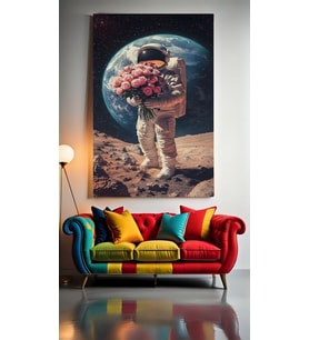 BİR BUKET VE ASTRONOT V1 Ev Duvar Salon Güzellik Salonu Ofis Dükkan Dekarasyon Kanvas Tablo (Çok Renkli)