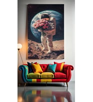 BİR BUKET VE ASTRONOT V1 Ev Duvar Salon Güzellik Salonu Ofis Dükkan Dekarasyon Kanvas Tablo (Çok Renkli)