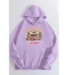 Unisex California Baskılı Kapüşonlu Sweatshirt (Lila)