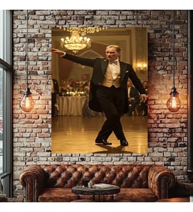 ATATÜRK ZEYBEK OYNARKEN KANVAS TABLO EV DUVAR SALON OFİS DÜKKAN İŞ YERİ HEDİYELİK DEKARASYON SÜSÜ (Çok Renkli)
