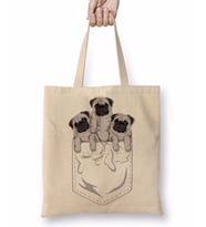 Cepte Pug Cepte Köpek Bez Çanta Uzun Saplı